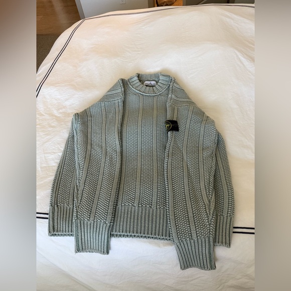 STONE ISLAND PURE WOOL REVERSE STITCH KNIT CREWNECK IN SAGE - Picture 15 of 16